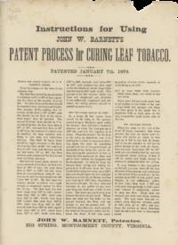 “Instructions for Using John W. Barnett’s Patent Process for Curing Leaf Tobacco.”