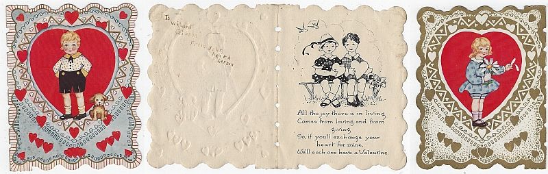 Valentine - Vintage Valentine Card with Little Boy and His Dog