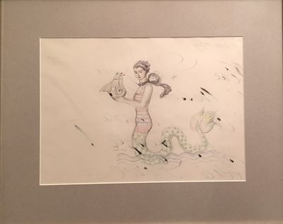 Original Mermaid Sketch Signed with Initials