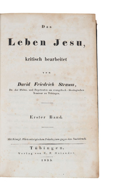 Das Leben Jesu, kritisch bearbeitet. 2 vols.  - [PIONEERING WORK ON THE HISTORICAL JESUS - PMM 300] (photo 2)
