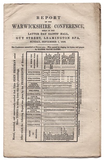 Report of the Warwickshire Conference, Held in the Latter-day Saints' Hall, Guy Street, Leamington Spa, Sunday, September 1, 1850
