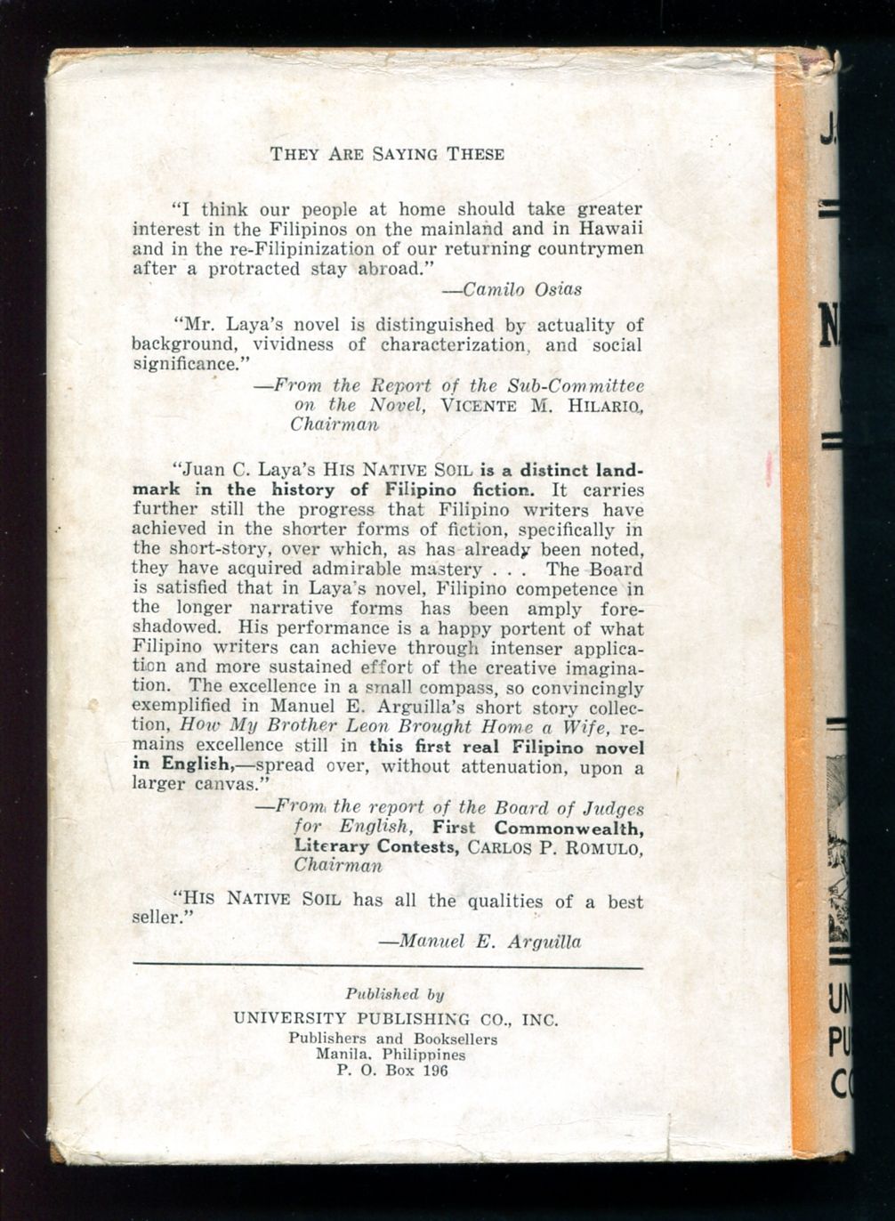 BIBLIO His Native Soil by Juan Cabreros Laya 1941 University