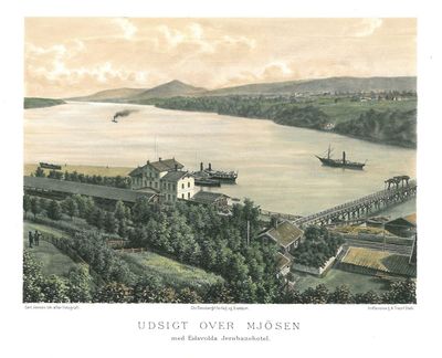 Udsigt over Mjösen med Eidsvolds Jernbanehotel.