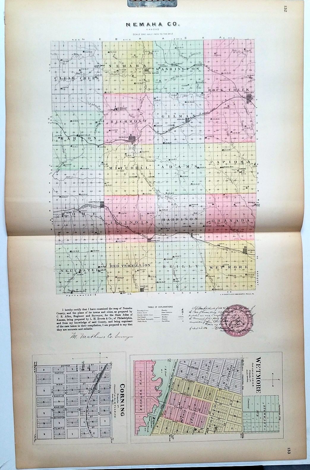 [Map] Nemaha County, Kansas, with Wetmore & Corning of Nemaha Co
