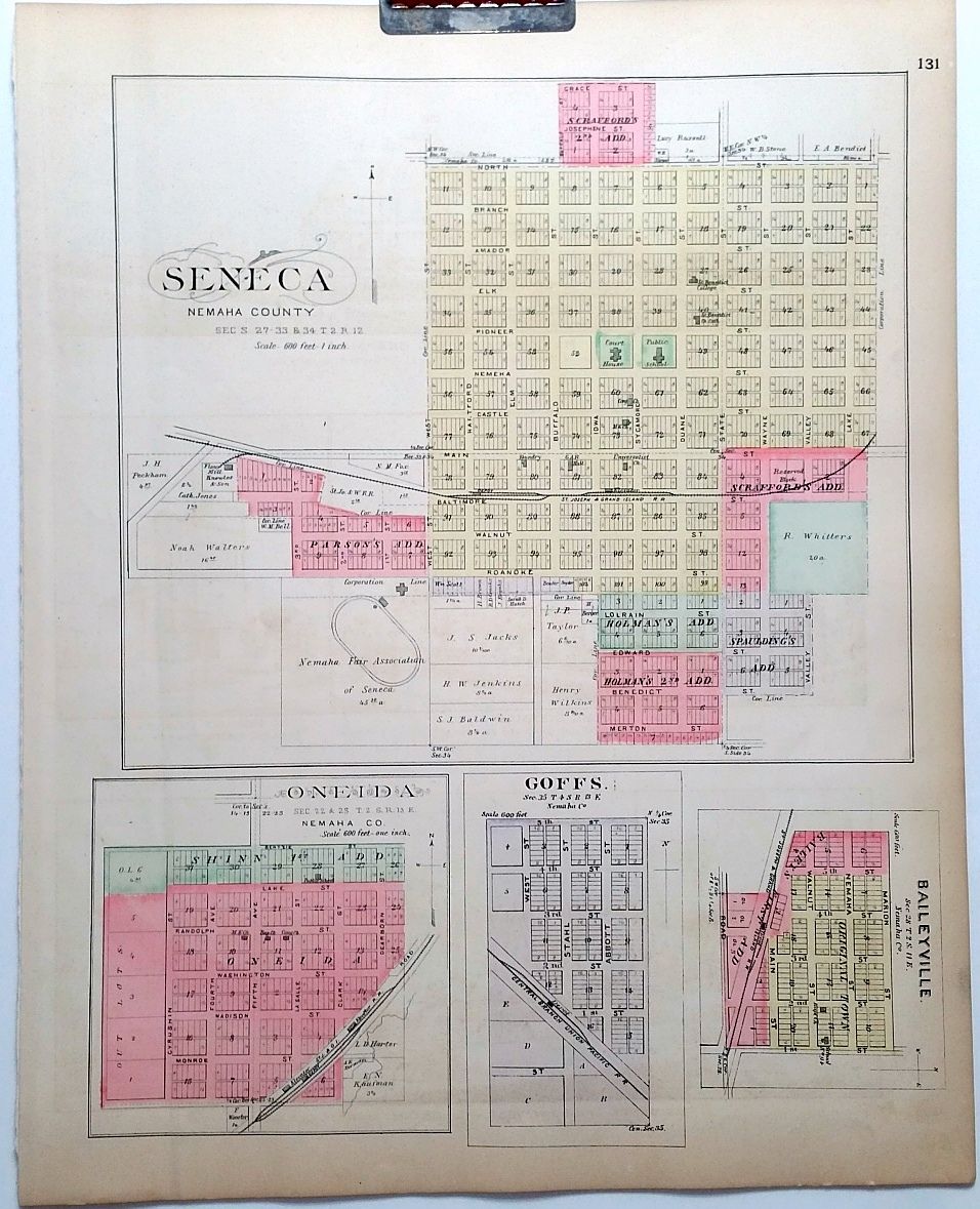 [Map] Nemaha County, Kansas, with Wetmore & Corning of Nemaha Co. [backed with] Seneca, Oneida