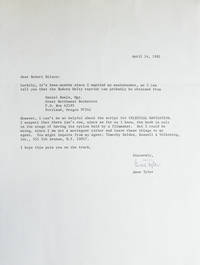 Collection of 9 letters (4 TLsS, 5 ALsS) and 1 postcard to collector Robert Wilson; plus one TLS to Bev Chaney, several endorsed and canceled checks from Wilson to Tyler, and 2 inscribed photos from Tyler to Wilson