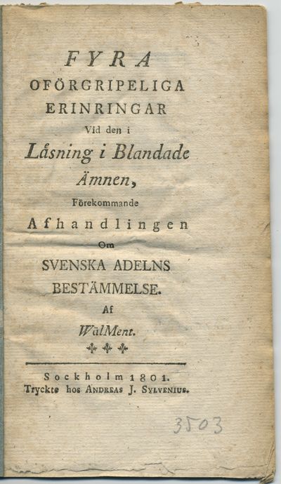 Fyra oförgripeliga erinringar vid den i Läsning i…