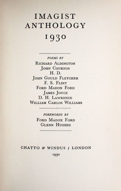 Imagist Anthology 1930 ... Forewords by Ford Madox Ford & Glenn Hughes