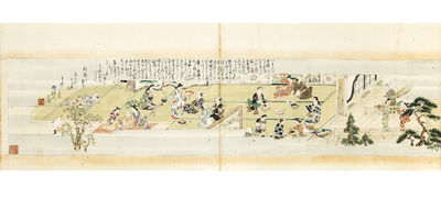 Illustrated scroll on paper, entitled “Shiki no susami” [trans.: “Four Seasons of Pleasure Seeking”]