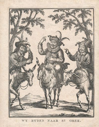 Wy ryden naar St. Omer. - 18th Century engraved caricature.