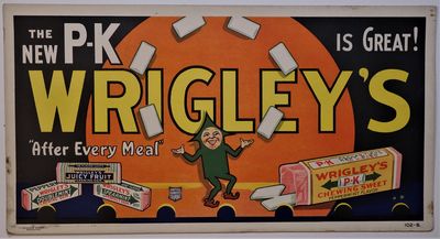 (Advertising - Trolley Car)  The New P-K WRIGLEY'S is Great ! "After Every Meal"