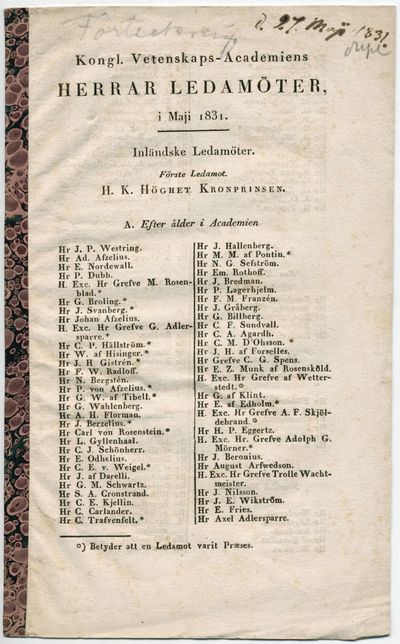 Kongl. Vetenskaps-academiens herrar ledamöter, i…