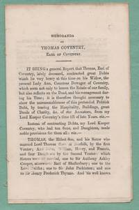 Memoranda of Thomas Coventry, Earl of Coventry