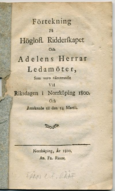 Förtekning på höglofl. ridderskapet och adelens…