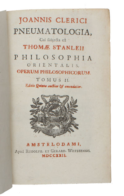 Opera philosophica in quatuor volumina digesta. Editio Quinta. (1. Logica. De argumento theologico ab invidia ducto. Ontologia. 2. Pneumatologia. Thomae Stanleii Historia philosophiae orientalis. 3 & 4. Physica). 4 vols. (photo 4)