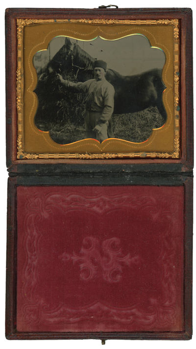 An Unusual Outdoor Sixth Plate Tintype of a Zouave Soldier, Possibly from New York