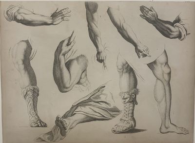 London: John Boydell. Engraved plate IV, 8 1/4 x 11 1/4 inches. Elegant examples of arms, feet and h...