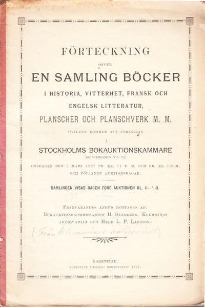 Förteckning öfver en samling böcker i historia,…