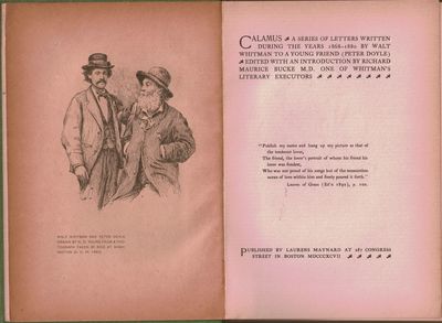 Calamus. A Series Of Letters Written During The Years 1868-1880. By Walt Whitman To A Young Friend (Peter Doyle). Edited With An Introduction By Richard Maurice Bucke M.D. One Of Whitman's Literary Executors