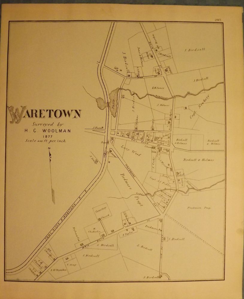 WARETOWN MAP 1878 by WOOLMAN AND ROSE ATLAS OF THE NEW JERSEY COAST 1878