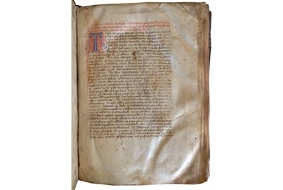 BOOK DESCRIPTION: FIFTEENTH-CENTURY COPY OF GUIDO DA PISA'S HISTORY OF ROME, IN ITALIAN. In Italian,...