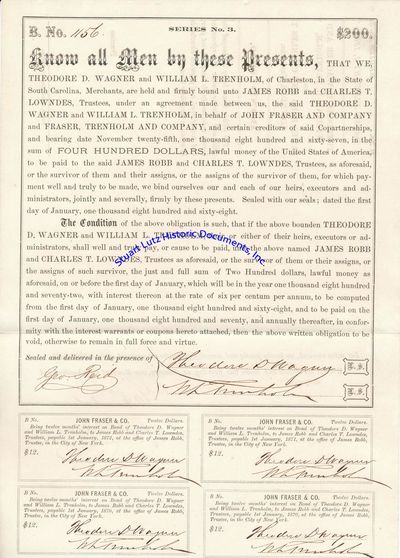 A Bond Signed Multiple Times By William Trenholm And His Business Partner