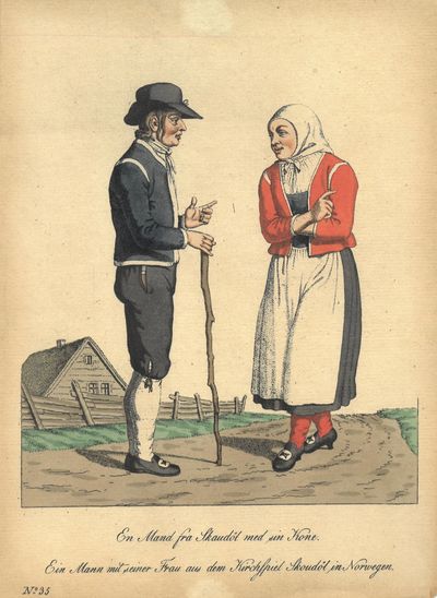 En Mand fra Skaudöl med sin Kone. Ein Mann mit…