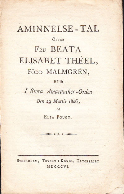 Åminnelse-tal öfver fru Beata Elisabet Théel,…
