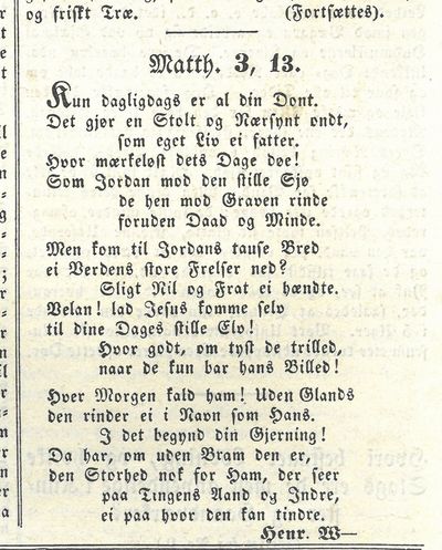 “Matth. 3, 13”. Førstetrykket i Skilløing-Magazin…