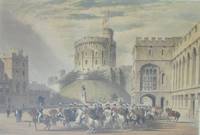 'Quadrangle Looking West Windsor Castle'. Troop of Life guards in front of Round Tower with spectators.