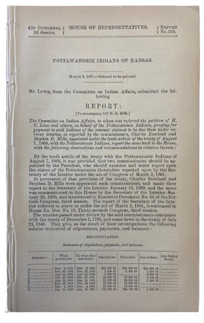 Lowe, D.P.. Pottawatommie Indians of Kansas, Report No. 319, House of Representatives, 43rd Congress...