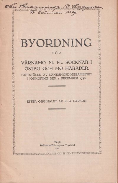 Byordning för Värnamo m. fl. socknar i Östbo och…