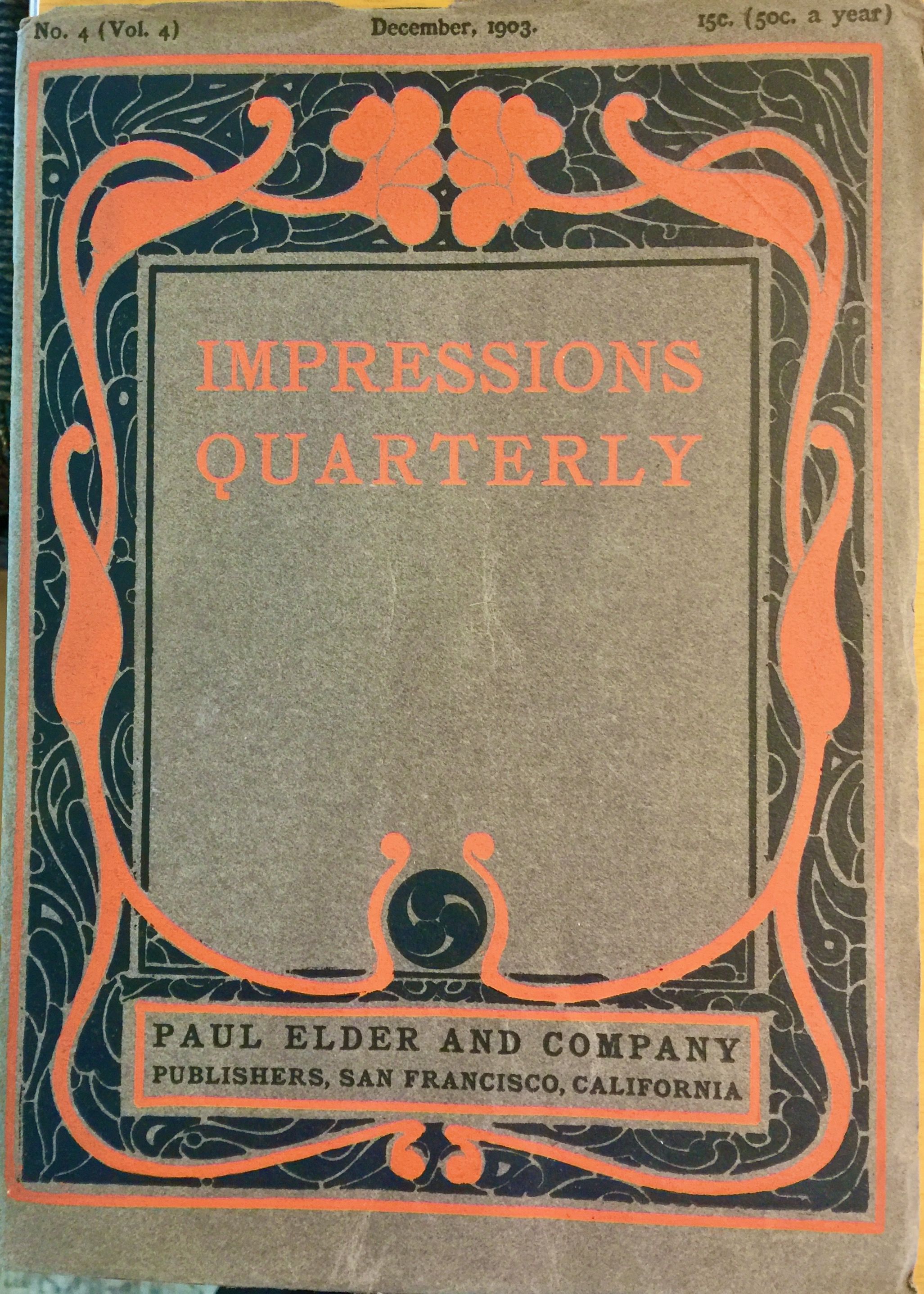 IMPRESSIONS QUARTERLY by Paul Elder - Paperback - December 1903 - from Green Gate Farm Antiquarian Books (SKU: 3388) IMPRESSIONS QUARTERLY by Paul Elder - Paperback - December 1903 - from Green Gate Farm Antiquarian Books (SKU: 3388)