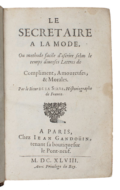 Le Secretaire a la Mode, Ou methode facile d'escrive selon le temps diverses Lettres de Compliment, Amoureuses, & Morales. 2 vols.  - [POPULAR GUIDE ON HOW TO WIRTE LETTERS] (photo 3)