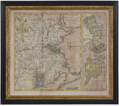 Rare 1775 Map of "The Seat of War, in New England," With Insets of the Battle of Bunker Hill and Boston
