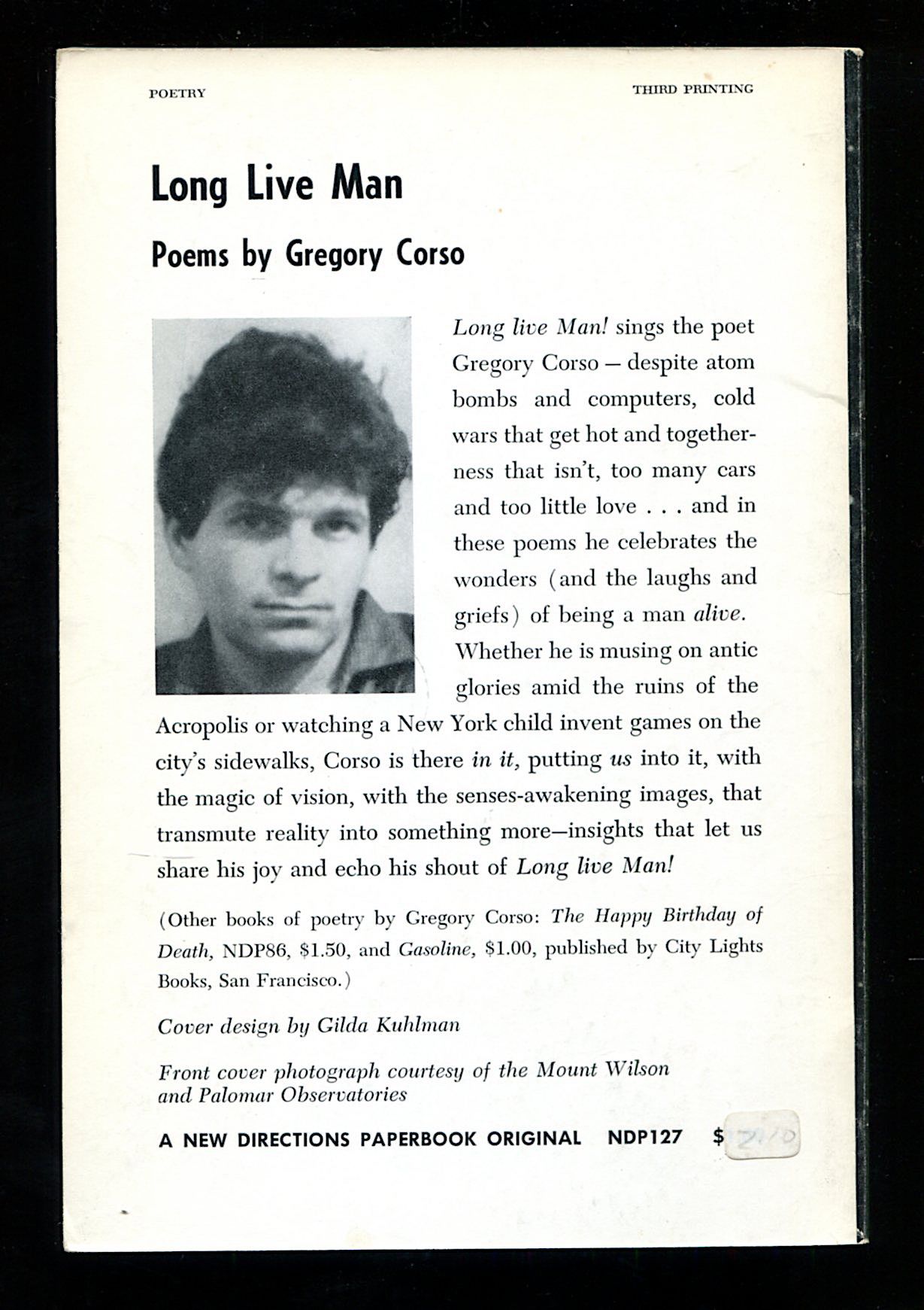Long Live Man by Gregory Corso | 1962 | New Directions Publishing 