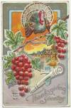 THANKSGIVING GREETINGS POSTCARD WITH WITH TURKEY ON BRANCH