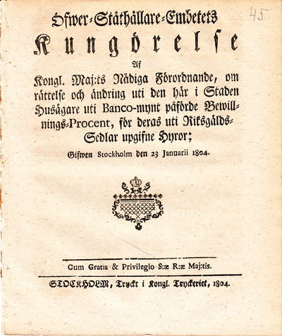 Öfwer-Ståthållare-Embetets Kungörelse Af Kongl.…