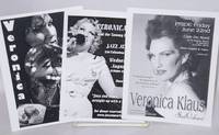 image of Three postcard-size handbills for performances by Veronica Klaus