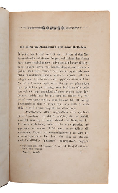 Koran öfversatt från arabiska originalet, jemte en historisk inledning af Fredrik Crusenstolpe, konsulat-sekreterare vid kongl. konsulatet i Marocko. - [FIRST COMPLETE TRANSLATION OF THE QURAN IN ANY SCANDINAVIAN LANGUANGE] (photo 3)