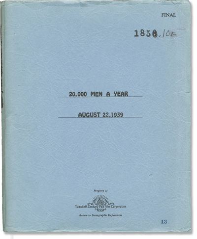 Los Angeles: Twentieth Century-Fox, 1939. Final script for the 1939 film. With a single manuscript p...