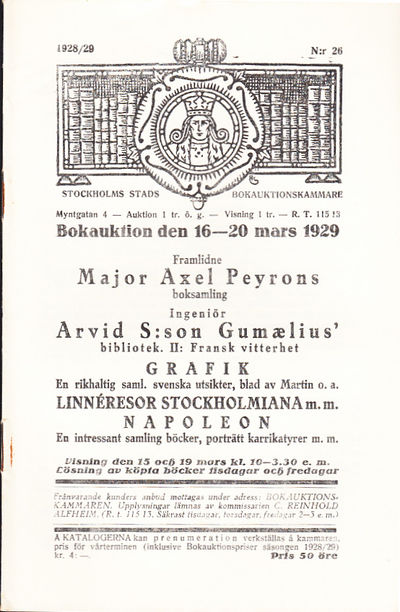 Bokauktion den 16-20 mars 1929. Framlidne Major…