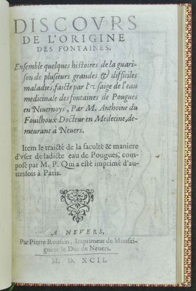 Vialibri Discovrs De L Origine Des Fontaines Ensemble