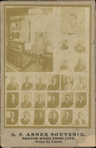 Composite Cabinet Card of Mugshots of Prisoners Executed by Electric Chair at the Ohio Penitentiary, 1897–1905