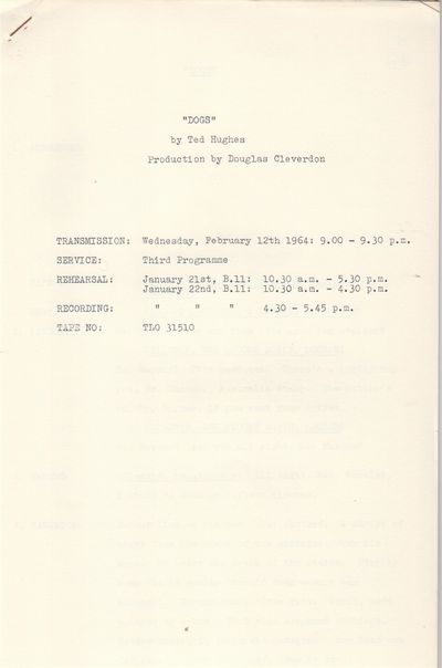 n.p.: BBC Third Programme. 1964. First Edition; First Printing. Softcover. Mimeographed radio script...