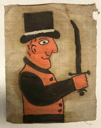 [Vargfana föreställande en beväpnad herreman…