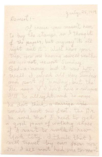 Autograph Letter, Signed. Dated July 25, 1919 when Fredi Was only Fifteen