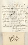 Autograph letter signed to Pierre Hippolyte Boutigny, accompanied by watercolor sketch of an alga