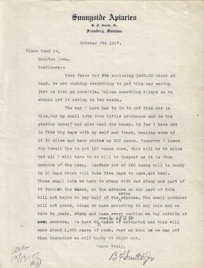 1917-1920 – Sales letter and 13 photographs of Sunnyside Apiaries, a large, single-owner beekeeping business in Montana