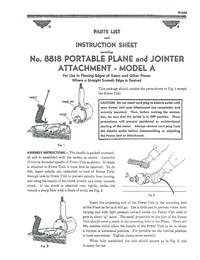 MILLERS FALLS No. 8818 PORTABLE PLANE and JOINTER Attachment - MODEL A Part list and Instructions